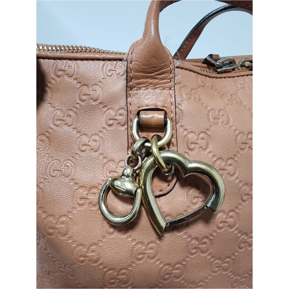 Authentic GUCCI Guccissima Large Heart Bit Charm Top Handle Satchel Bag Peach